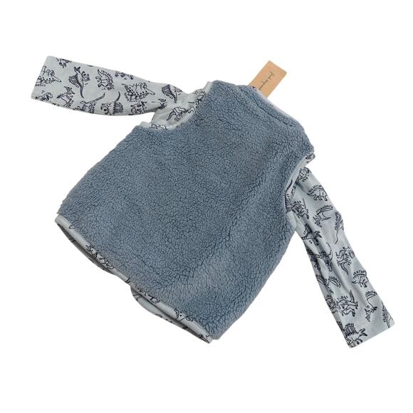NWT Carters 12 mo boy fleece vest w dinosaur blue long sleeve, set w no pants - Picture 9 of 10